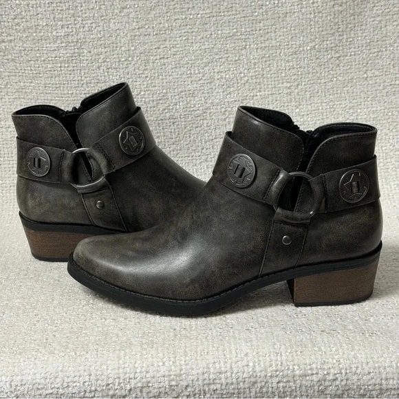 FRYE AND CO. Helia Stacked Heel Charcoal Ankle Boots Sz 9 - Picture 8 of 9